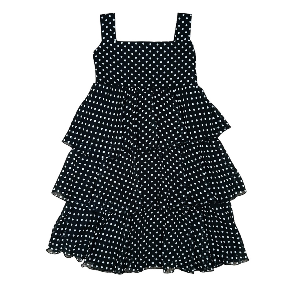 ✅ 5 for $25 - Cherokee Tiered Polla Dot Dress, Black & White Size 8 - Picture 1 of 3